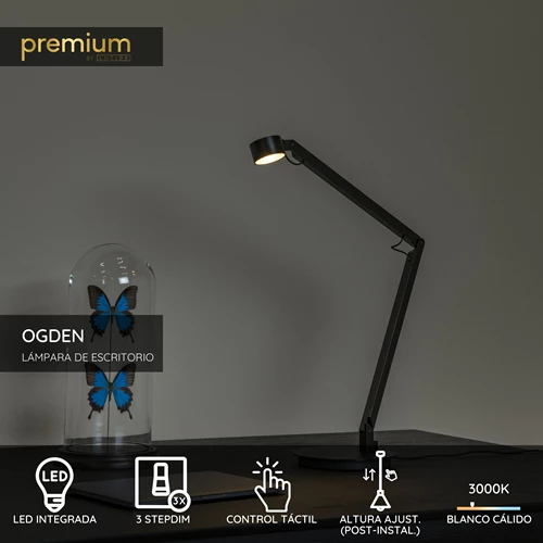 Lucide OGDEN - Lámpara de escritorio - LED 3 StepDim - 1x7W 3000K - Negro | Premium - USP